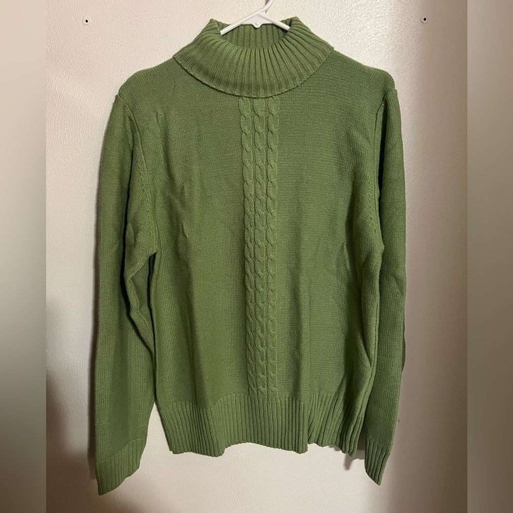 NO BRAND Classic Vintage Cable Knit Turtleneck Acrylic Sweater Green Wms Sz M